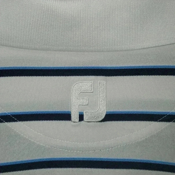 FootJoy FJ Golf Blue Striped Short Sleeve Polo Shirt Men's Size Large with Logo - Picture 11 of 13
